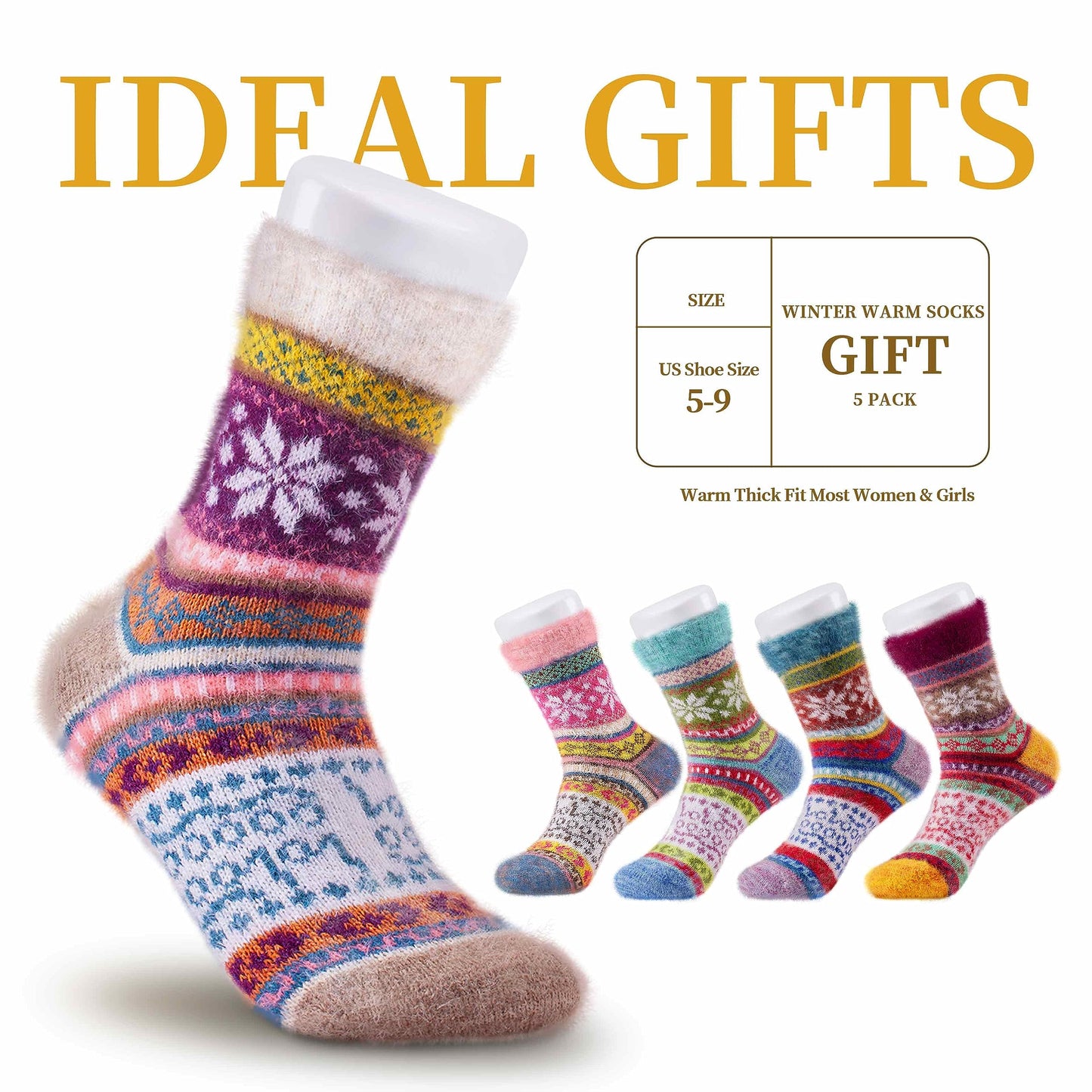 ICEIVY 5 Pair Fuzzy Cozy Fluffy Socks for Women, Warm Comfy Soft Casual Home Sleep Winter Wool Socks, Gifts for Women