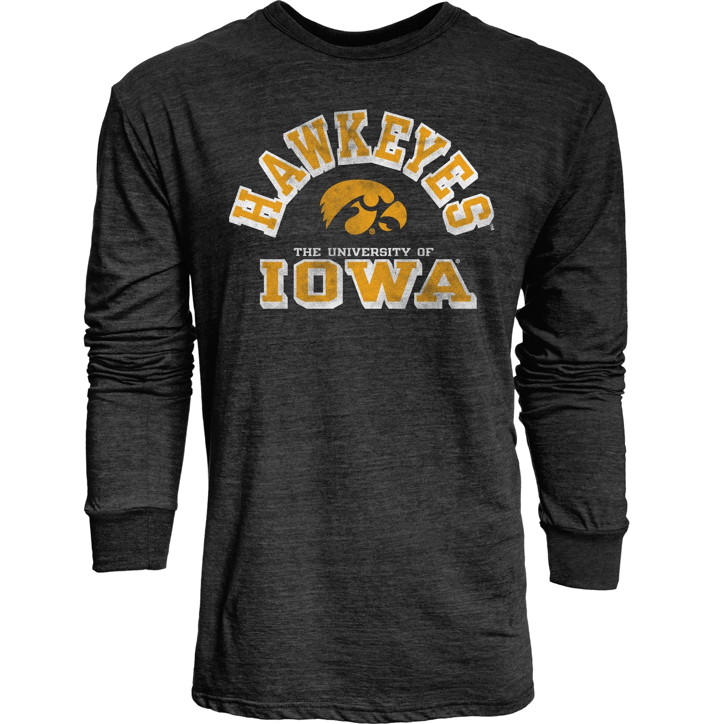 Blue 84 Men's Iowa Hawkeyes Long Sleeve T Shirt Tri-Blend, Iowa Hawkeyes Black, Small