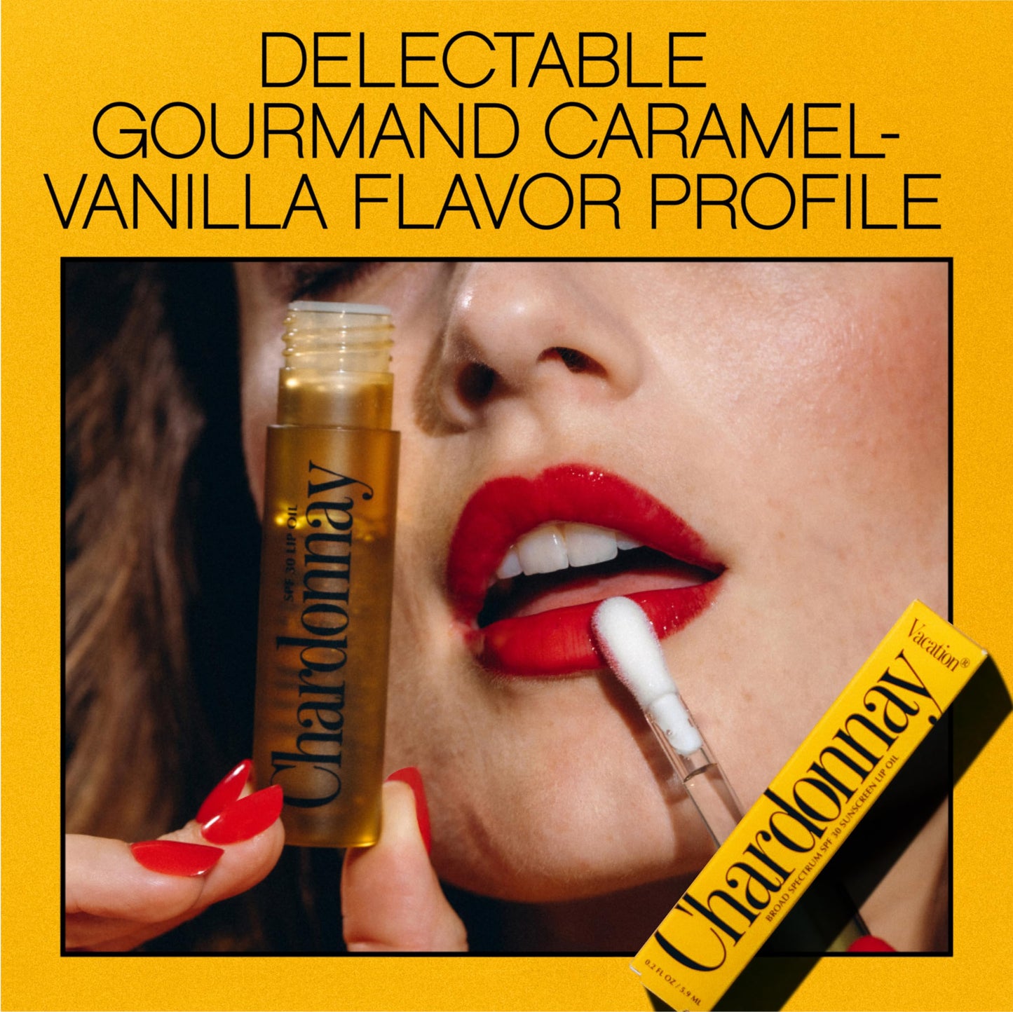 Vacation Chardonnay Lip Oil SPF 30, 0.2 Fluid Ounces - Hydrating SPF Lip Balm, Caramel Vanilla Flavor, Plumping Gloss, Sunscreen, Non-Sticky