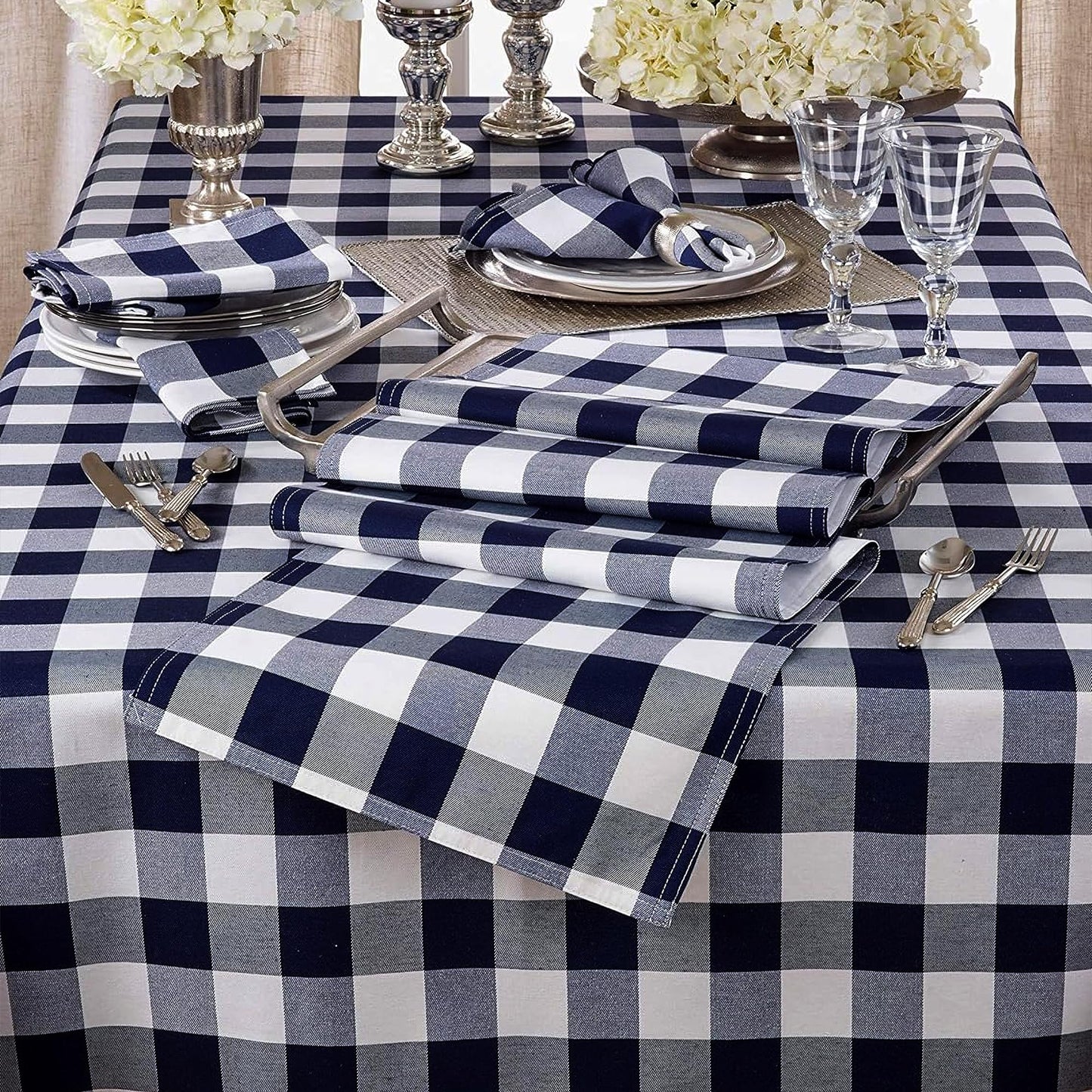 SARO LIFESTYLE Nautica Collection Cotton And Poly Blend Buffalo Plaid Runner, 16" x 72", Navy Blue