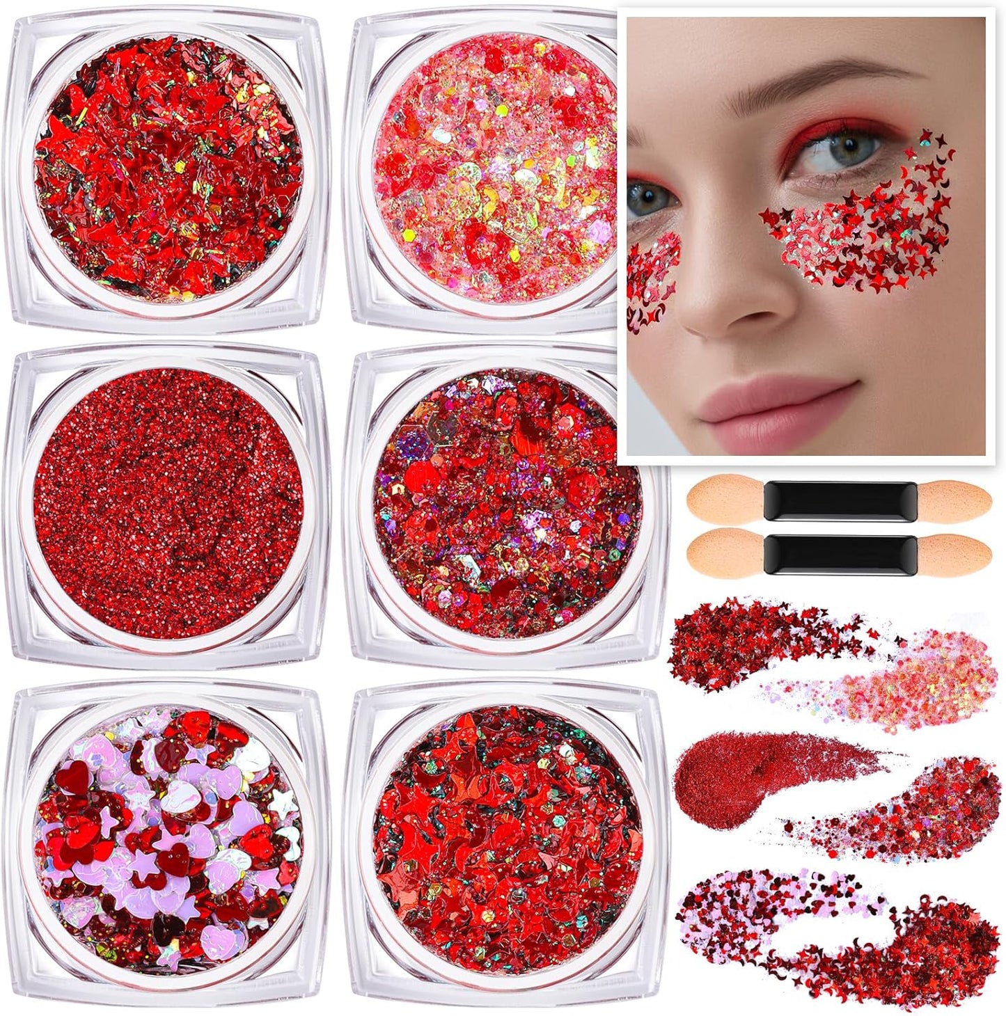 Teenitor Face Glitter Body Glitter, Clear White Body Glitter Gel, Hair Glitter Gel, 6 Shapes Rave Glitter, Mermaid Sequins Makeup Glitters Face Paint, Chunky Sparkling Glitter Gel for Women