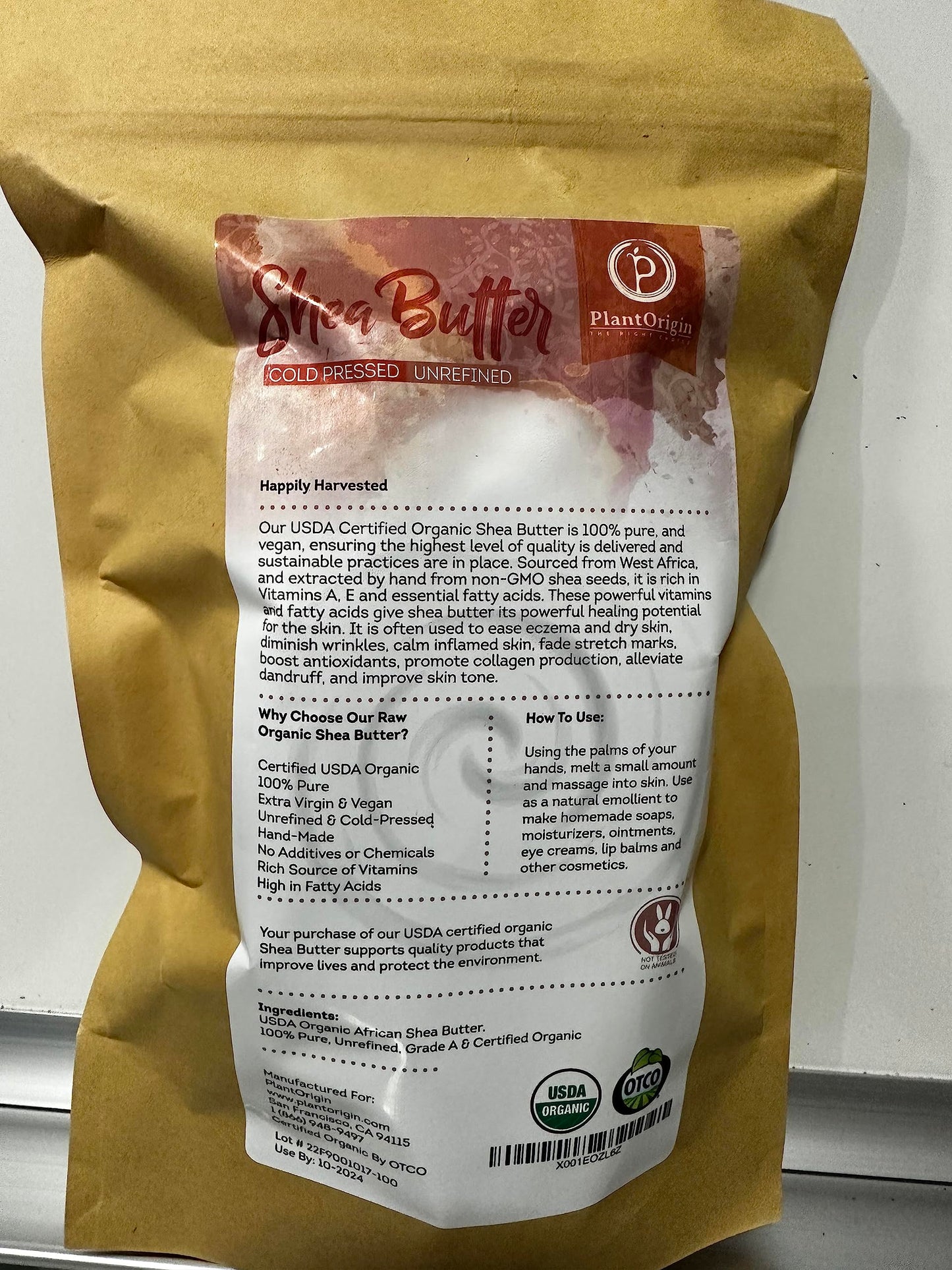 PLANTORIGIN Shea Butter 1 lb | Raw USDA Certified Organic | African Unrefined | Great for Hair, Skin, and your DIY Projects | Soap Making Base, Lip Balm, Stretch Mark Cream.
