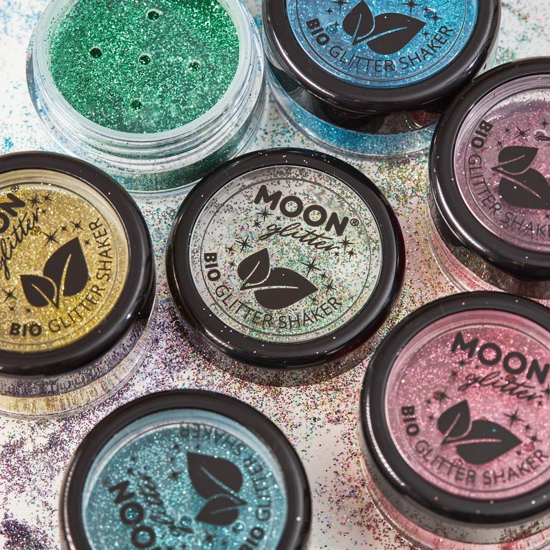 Moon Glitter Biodegradable Eco Glitter Shakers - 100% Cosmetic Bio Glitter for Face, Body, Nails, Hair & Lips - 5g Set of 8 plus Fix Gel