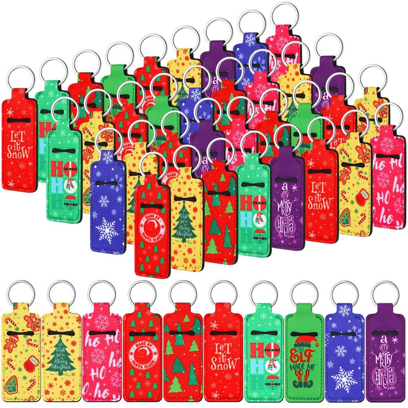 Swiffen 50 Pcs Christmas Lip Balm Holders Bulk Christmas Lipstick Lip Gloss Holder Keychain Xmas Stocking Stuffers Gift Women(Classic)