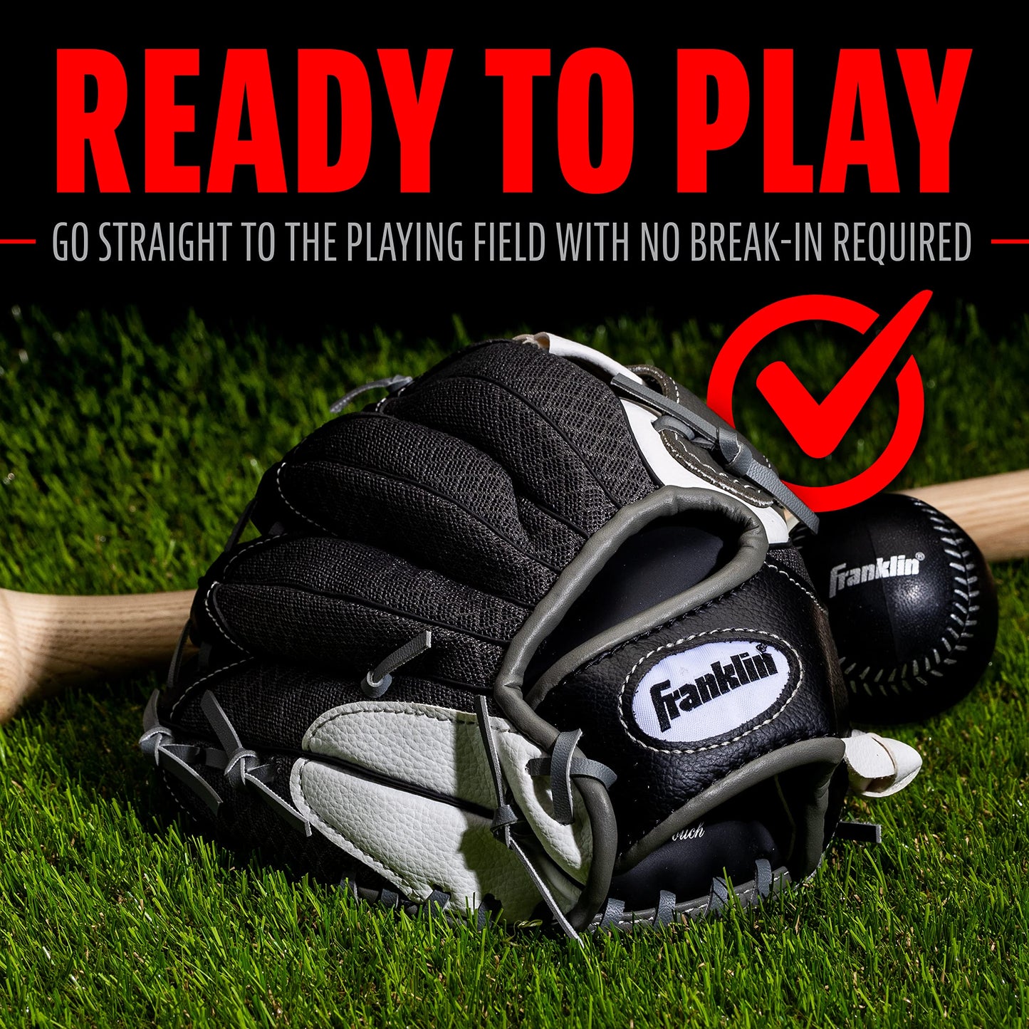 Franklin Sports Kids Baseball Gloves - Meshtek Child's Tball Glove + Ball Set - Boys + Girls Teeball Mitt Set - Kids + Toddler - Right Hand Throw - 9.5",Black/Graphite/White