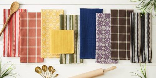 DII Assorted Woven Kitchen Set, Dishtowel, 18x28, Dishcloth, 13x13, Eggplant, 5 Piece