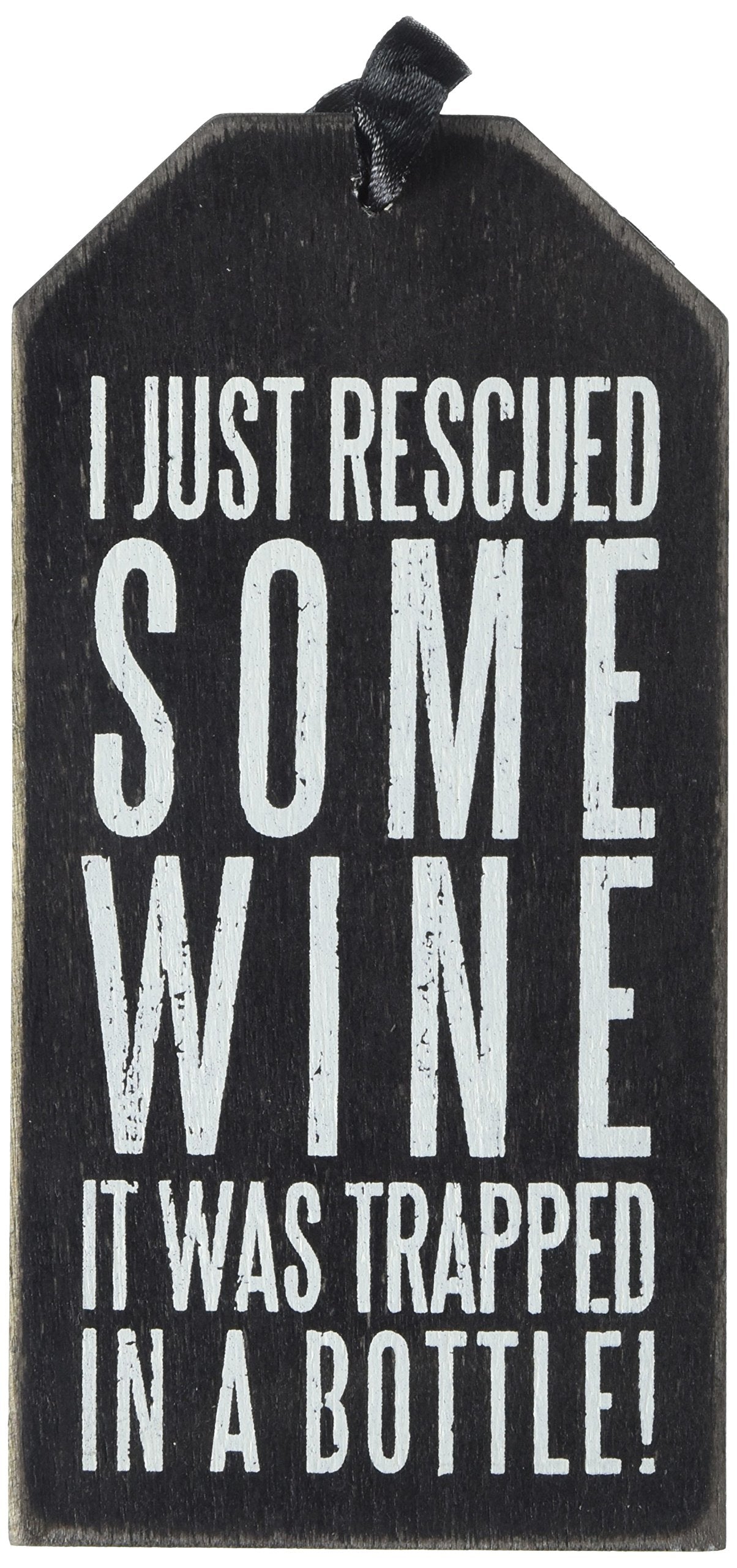 Primitives by Kathy 21269 Floral Trimmed Wooden Wine Bottle Tag, Rescued