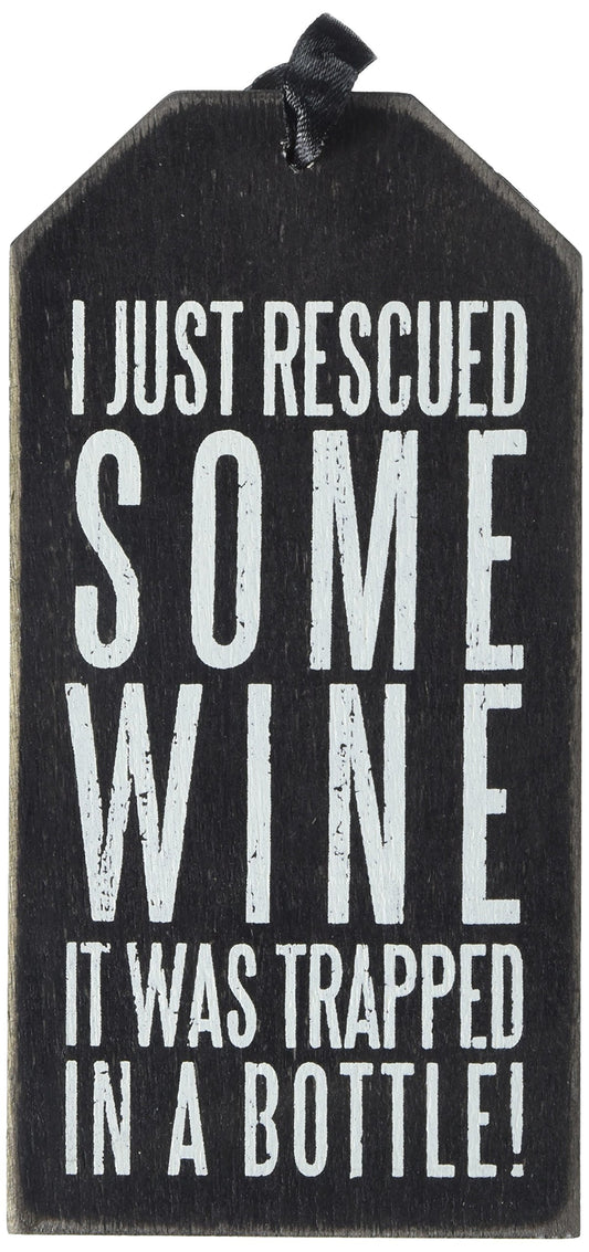 Primitives by Kathy 21269 Floral Trimmed Wooden Wine Bottle Tag, Rescued