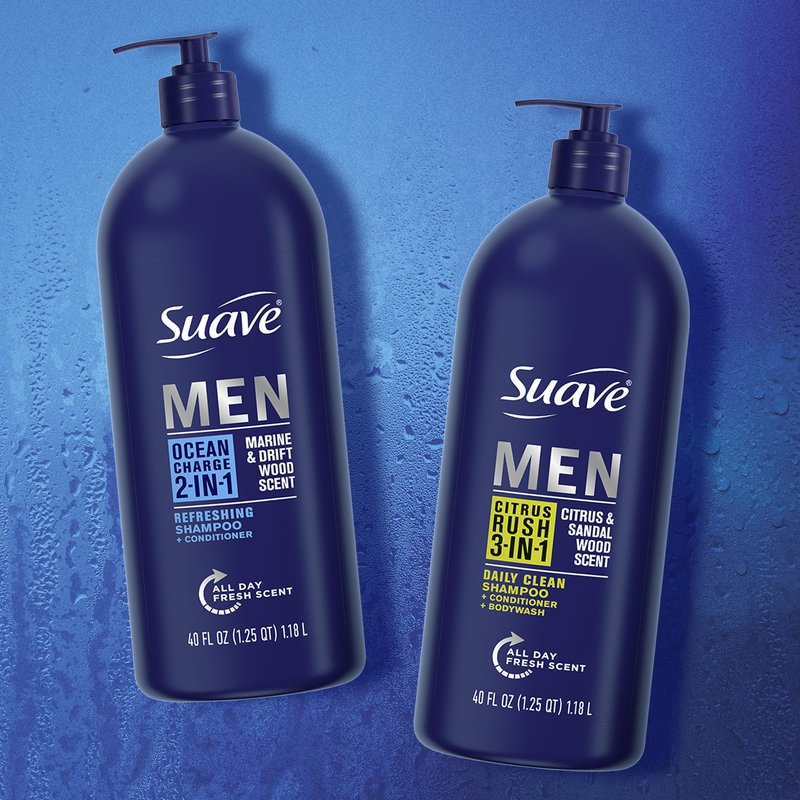 Suave Shampoo Conditioner Bodywash Men 3 in 1 Citrus & Sandal Wood to Cleanse and Nourish Hair and Skin, 40 oz Pack of 3