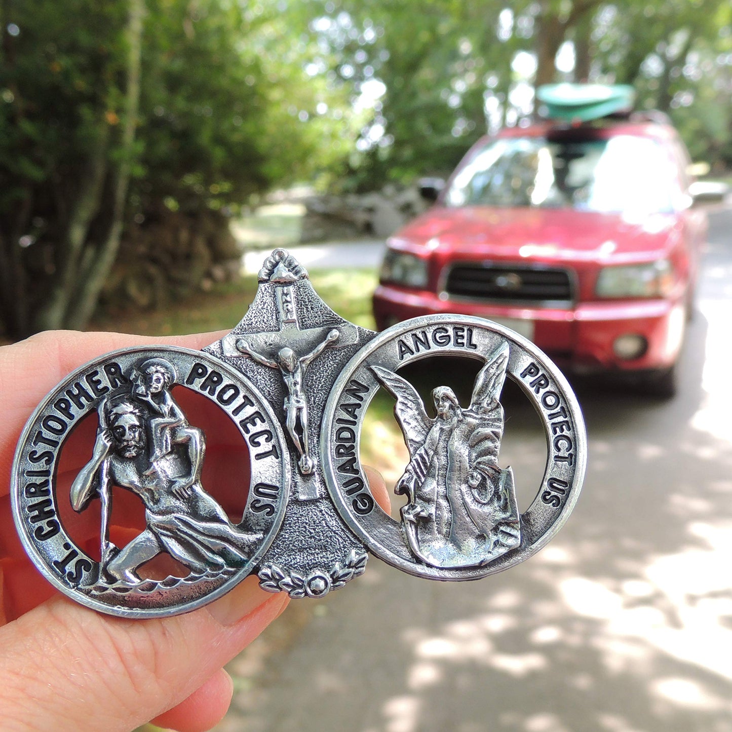 Cathedral Art Saint Christopher and Guardian Angel Visor Clip, Christian Car Accessory for New Drivers, 3 Inches