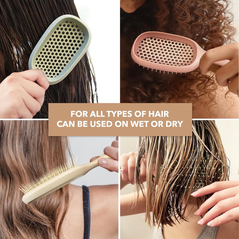 TADA Natural Beauty Hair Brush Detangler for Curly, Thick, Wavy, and Thin Hair - Ventilation Holes for Quick Drying and Styling, Detangler Brush for Women, Men, Kids (4 Colors) (4PK)