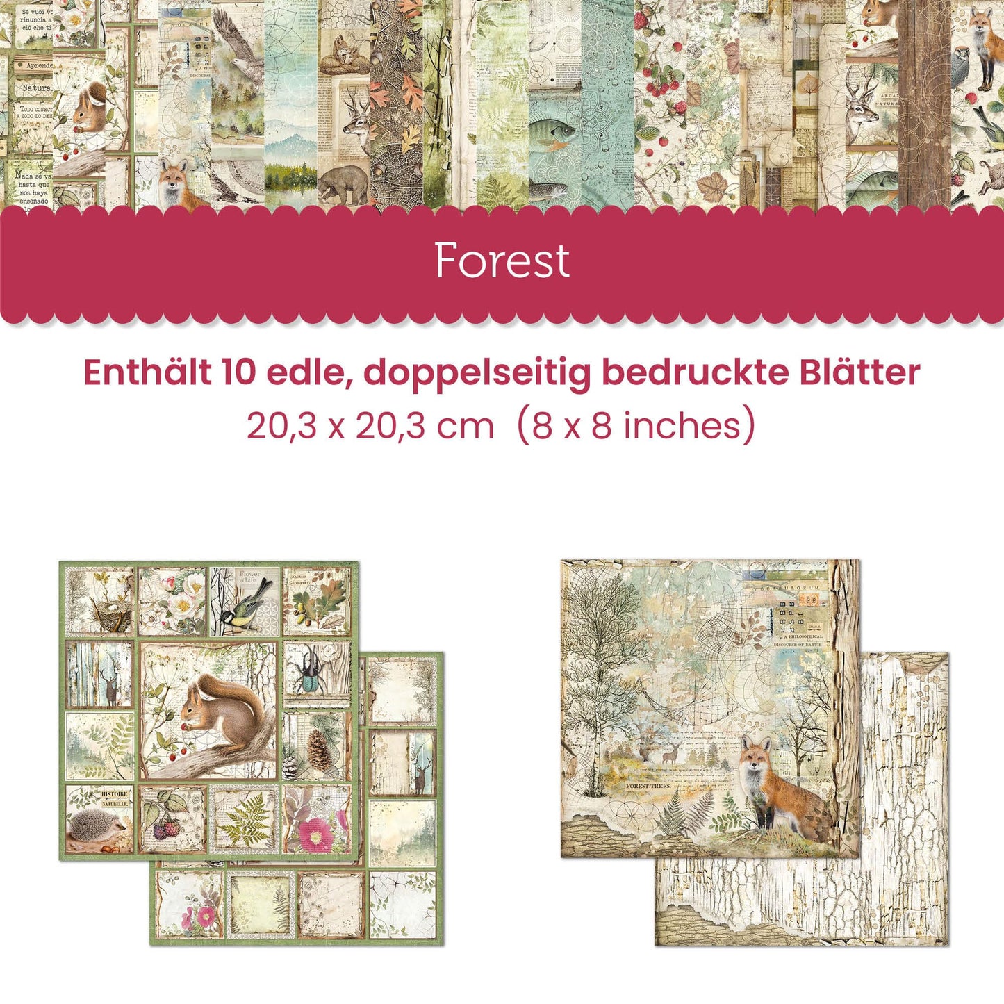 STAMPERIA INTERNATIONAL, KFT PAPER PAD 8X8 10PK FOREST, 20.3 x 20.3 (8" x 8"), Multicoloured