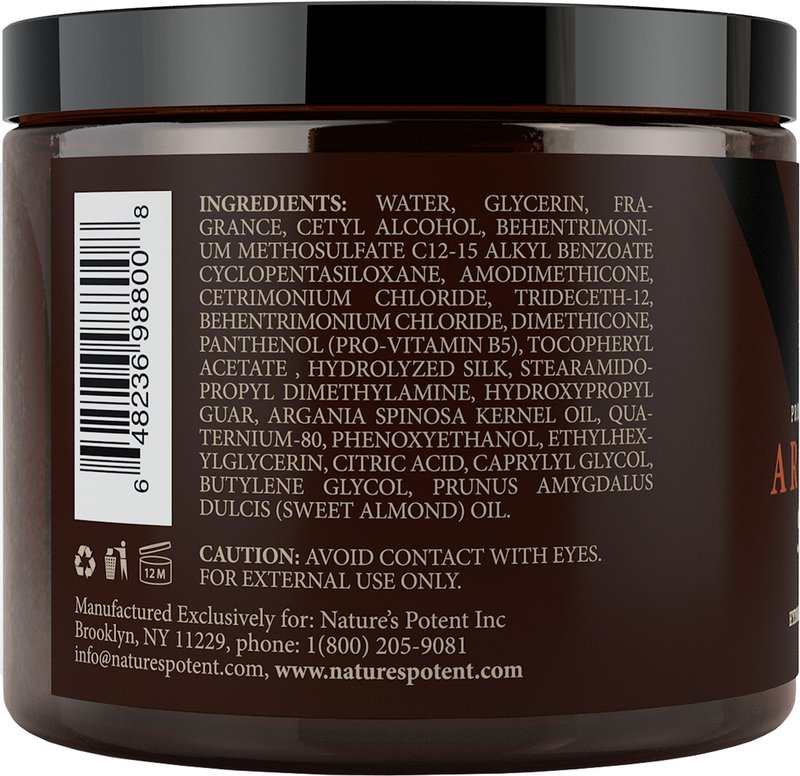 Argan Oil Hair Mask – Deep Conditioning Repair Treatment for Dry, Damaged & Color-Treated Hair | 100% Organic Argan & Almond Oils & Pro-Vitamin B5 – Sulfate & Paraben Free – 8 oz