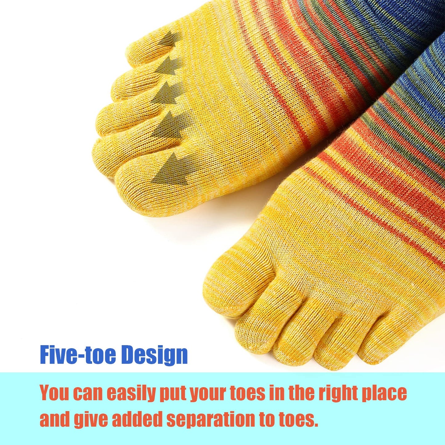OrrinSports Toe Socks for Men Women Striped Running Socks Cotton Ankle Five Finger Socks 6 Pairs