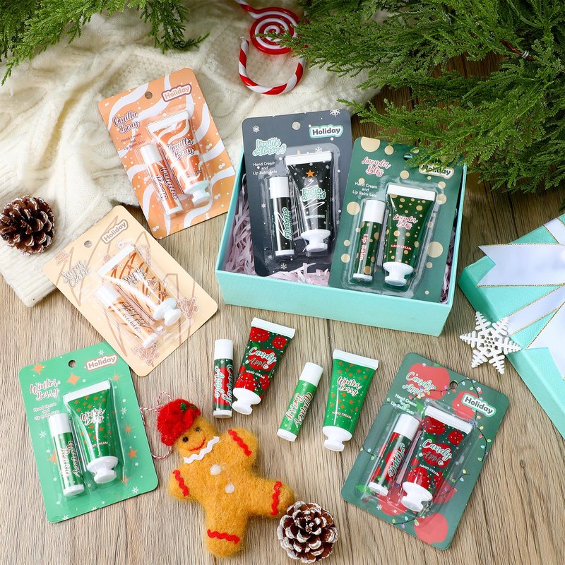 Loopeer 72pcs/36sets Christmas Hand Cream and Lip Balm Gift Set Christmas Stocking Stuffer for Women Travel Hand Lotions Moisturizing Lipstick for Dry Cracked Xmas Party Favor Bulk Gift Coworker Adult