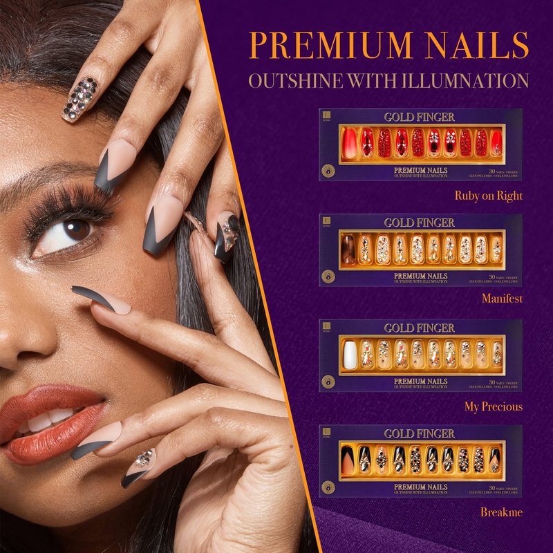GOLDFINGER Premium False Nails Glue On Nails Press On Nails Glue Included (Breakme)
