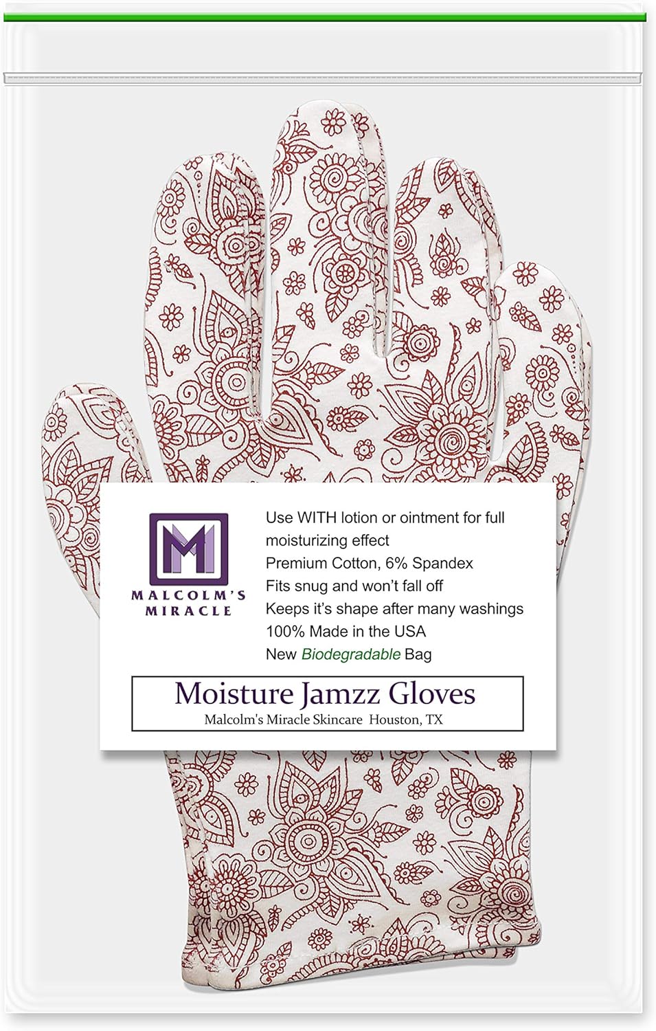 Henna Moisturizing Gloves - Long-Lasting Hydration - Made in the USA | Medium Size