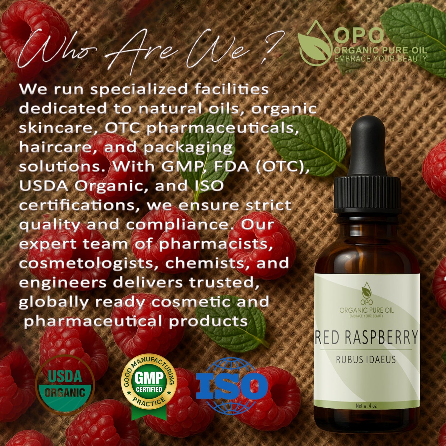OPO Red Raspberry Seed Oil - 4 oz Glass & Dropper - Pure Unrefined Cold Pressed Non GMO Vegan Carrier Oil for Face Hair Skin Body Nails Lips Cuticles Scalp - Organic Pure Oil