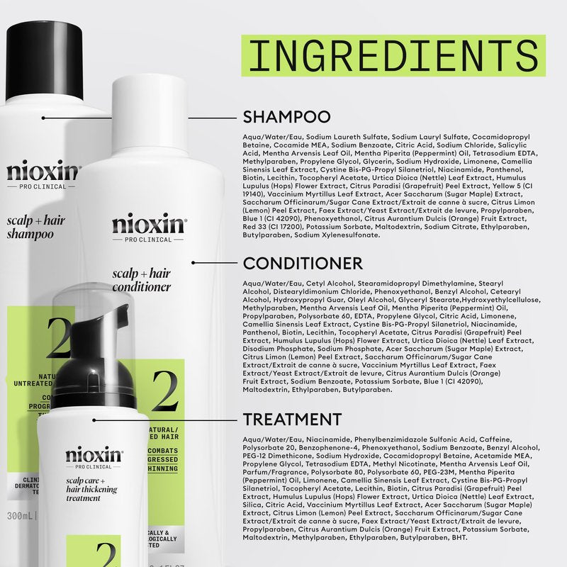 Nioxin Scalp + Hair Thickening System 2 | For Natural Hair with Progressed Thinning | Boost Hair Density with Niacinamide & Biotin | Trial Size | 1 Month Supply
