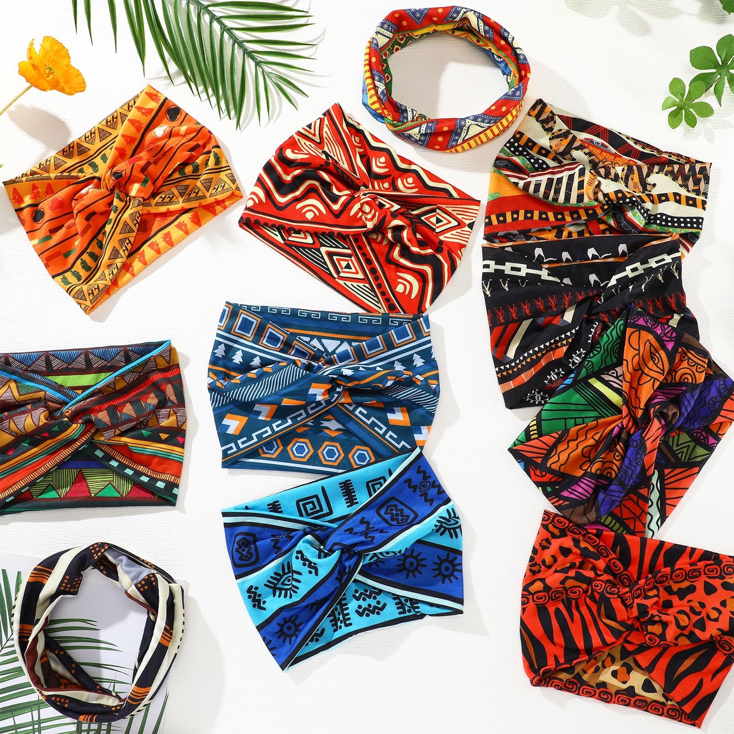 XunYee 12 Pcs Juneteenth Headbands African Boho Print Headbands for Women Yoga Twisted Knot Headwraps - Assorted Wide Elastic Bandeau Hair Accessories for Girls, Running, Sports