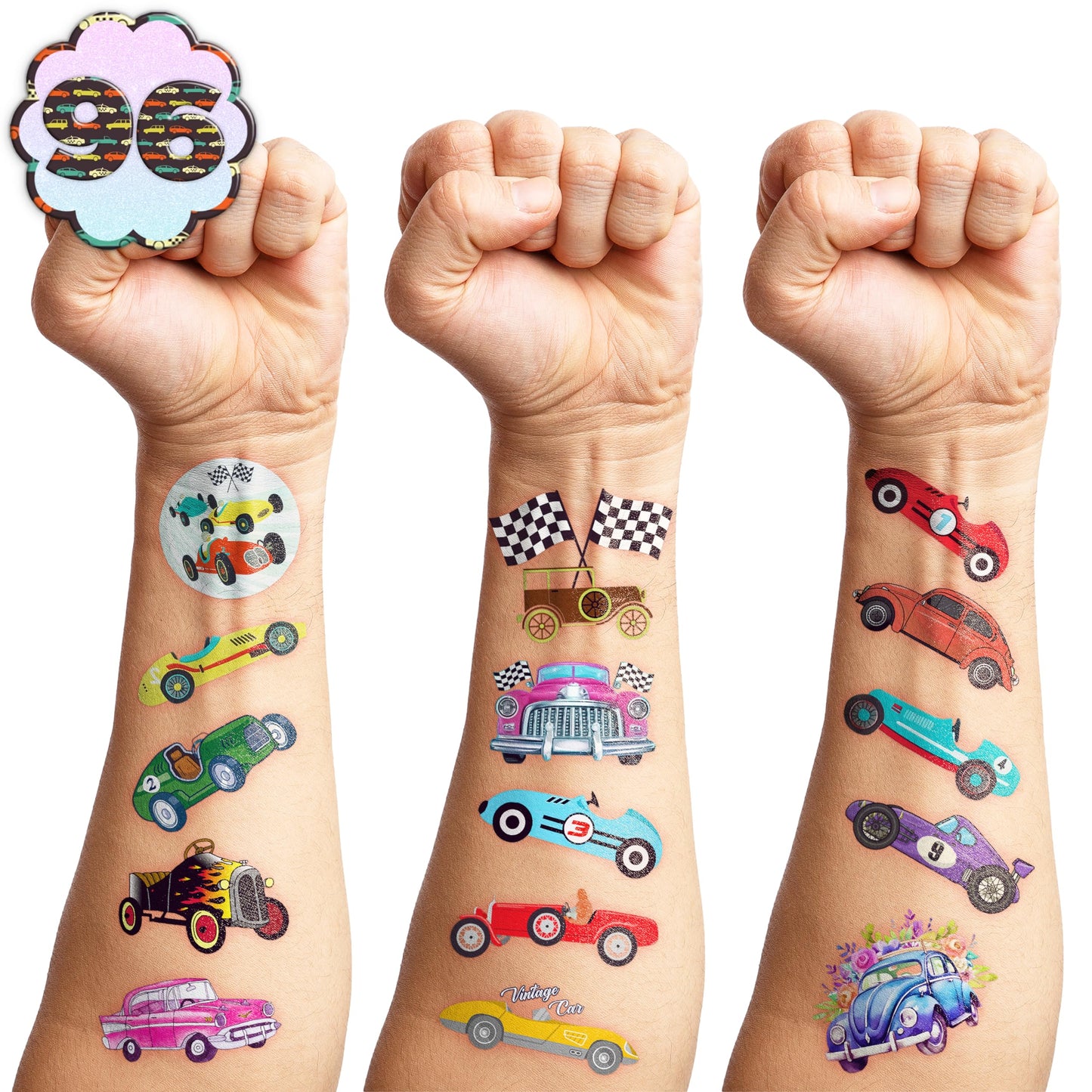 119 PCS Classic Vintage Race Car Temporary Tattoos for Kids