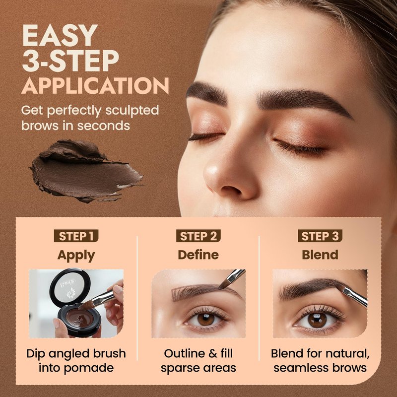 Organic Tinted Eyebrow Pomade, Dark - Water & Smudge-Proof Sculpting Eyebrow Wax for Shaping, Defining & Filling - Long-Lasting 18-Hour Hold - Easy-to-Apply, Vegan & Cruelty-Free - Made in USA