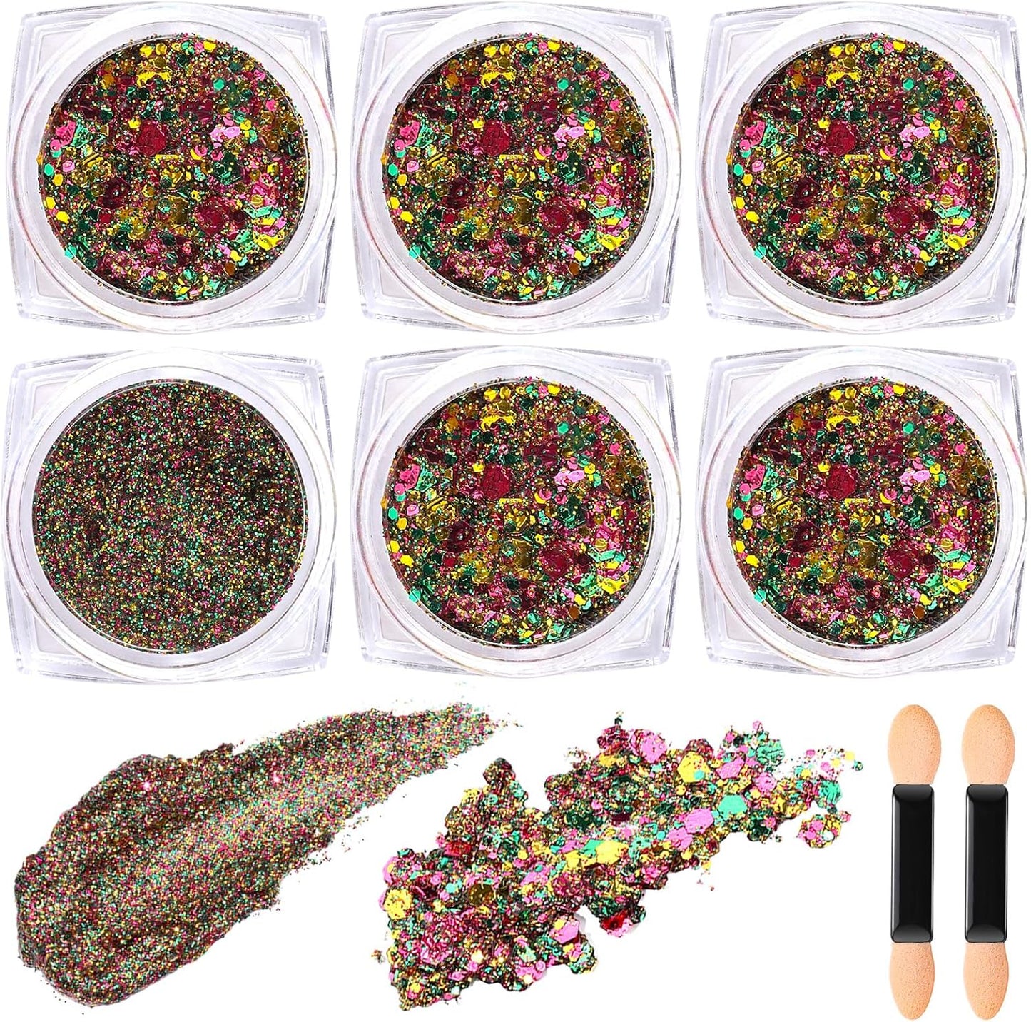 Teenitor 6 Colors Glow in The Dark Glitter Gel, Face Glitter Gel, Body Glitter Hair Glitter for Halloween Makeup UV Black Light Party Cheer Raves Festivals