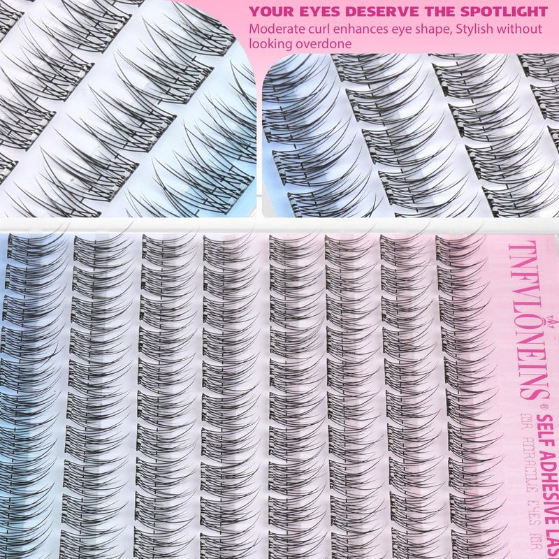 Self Adhesive Eyelashes Natural Self Adhesive Lash Clusters 9-12MM Wispy Eyelash Clusters No Glue Needed Cluster Eyelash Extensions Waterproof Pre glued Individual Lashes Extension by TNFVLONEINS