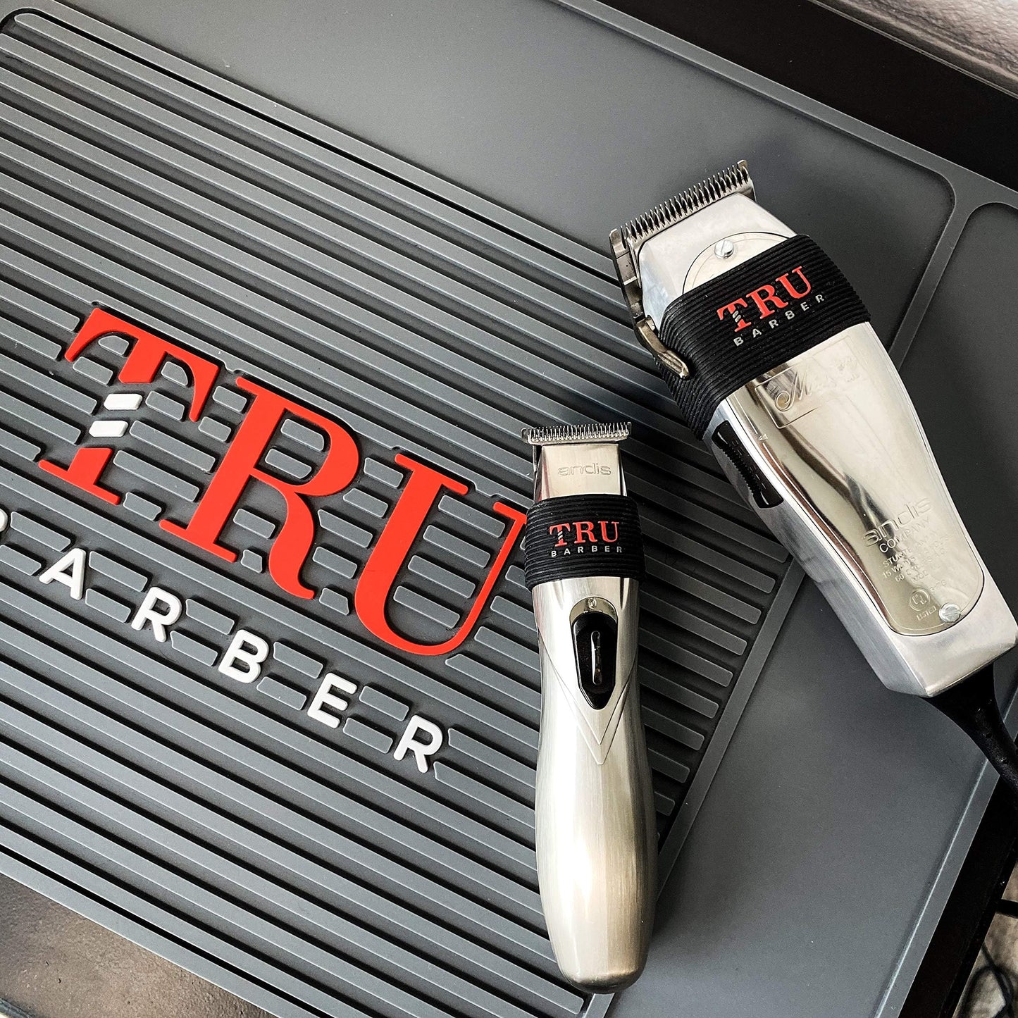 TRU BARBER Organizer Mat 18" X 13" (Charcoal Grey) Flexible PVC Station Mat, Salon Barbershop Work Station Pad, Anti-Slip