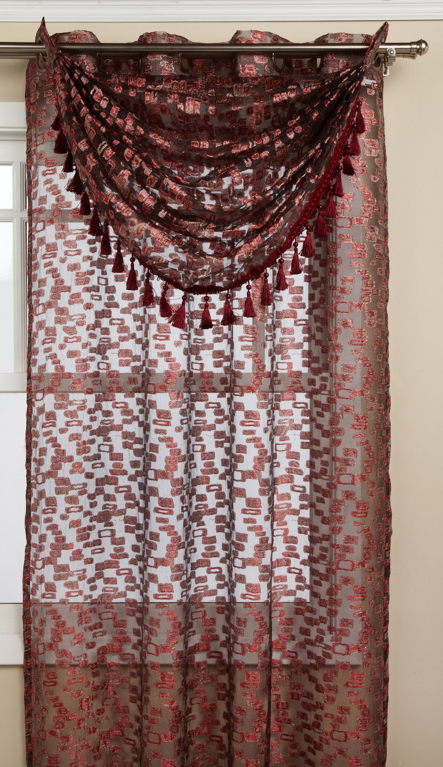 Editex Home Textiles Gina Organza Window Panel, 52 by 84-Inch, Burgundy
