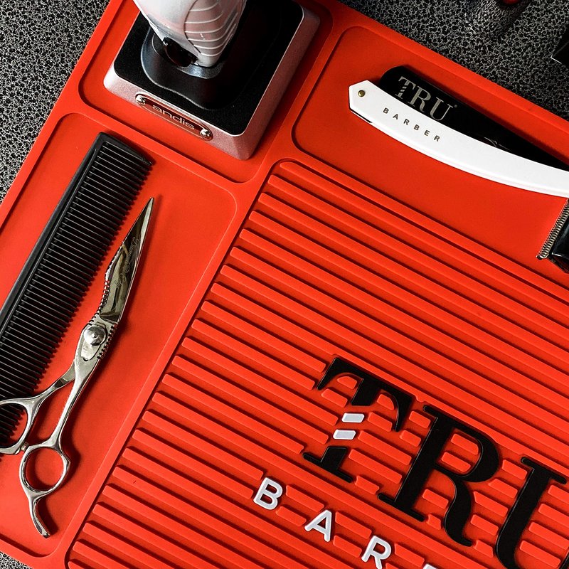TRU BARBER Organizer Mat 18" X 13" (RED) Flexible PVC Station Mat, Salon Barbershop Work Station Pads, Beauty Salon Tools, Counter mat for Clippers, Anti Slip