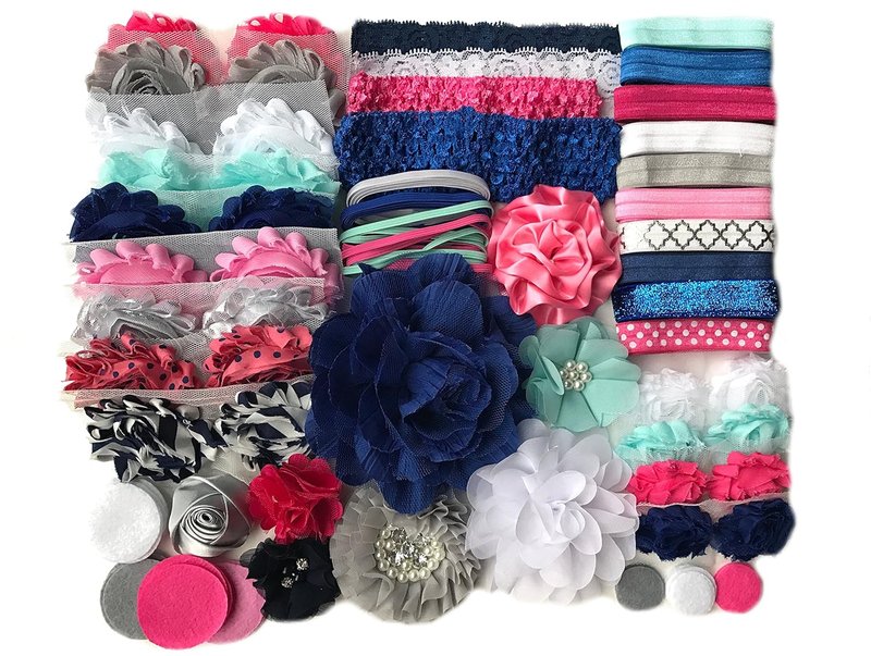 Baby Shower Headband Kit - DIY Craft Set to Create 30+ Headbands | Blue & Pink Colors
