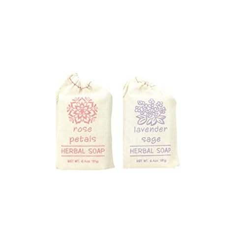 Greenwich Bay Trading Set of 2 Herbal Soaps Lavender Sage and Rose Petal - 6.4 Oz Bars Wrapped in Drawstring Cloth Sacks-Enriched with Shea Butter, Virgin Olive Oil and Fresh Botanical Scents