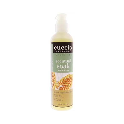 Cuccio Naturale Scentual Soak - Creamy, Liquid Wash For Mani-Pedi - No Parabens - Soften, Cleanse And Hydrate Skin - Anti-Aging Solution - Use On Hands, Body And Feet - Milk And Honey - 8 Oz