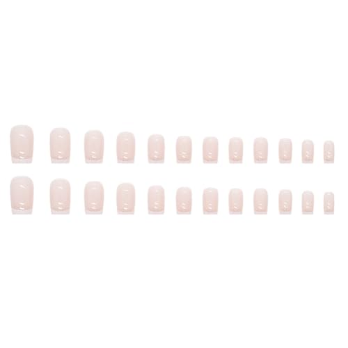 White French Tip Press on Nails Short Square Fake Nails Acrylic Nails Press ons Glossy Reusable False Nails for Women Girls Daily Wear Manicure 24pcs
