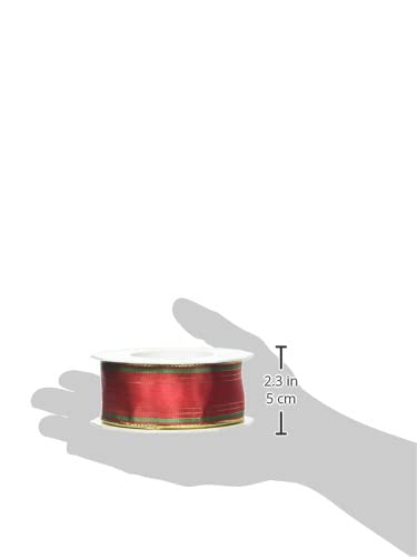 Prasent 40 mm 20 m Chamonix Wired Striped Decor Taffeta with Golden Edges, Red/Green