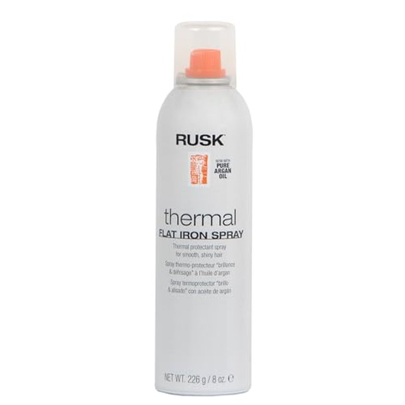 RUSK Designer Collection Thermal Flat Iron Spray with Argan Oil, Micro-Fine Spray, Eliminates Frizz, Leaves Hair Smooth and Sleek, 8 fl. oz