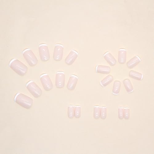 White French Tip Press on Nails Short Square Fake Nails Acrylic Nails Press ons Glossy Reusable False Nails for Women Girls Daily Wear Manicure 24pcs