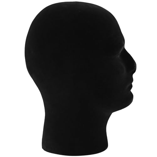2 Pack Black Mannequin Head Stand, Velvet Male Manikin Head Wig Stand, Foam Head for Wigs, Hats, Glasses, Masks