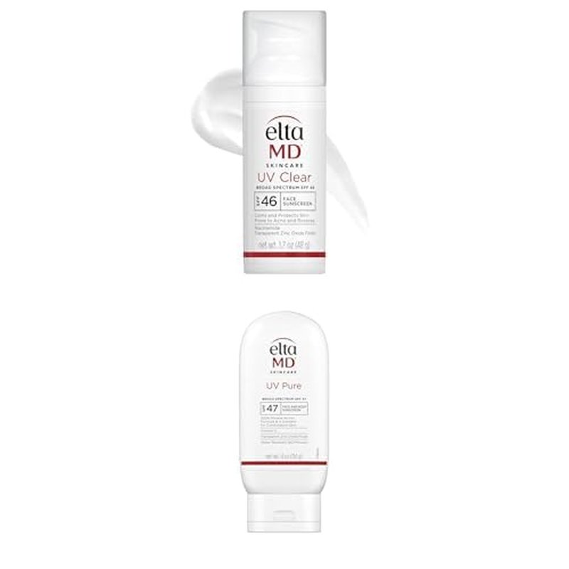 EltaMD UV Clear SPF 46 & UV Pure SPF 47 Sunscreen Bundle - Oil-Free, Zinc Oxide, Water-Resistant, Ideal for Sensitive Skin | 1.7oz + 4oz