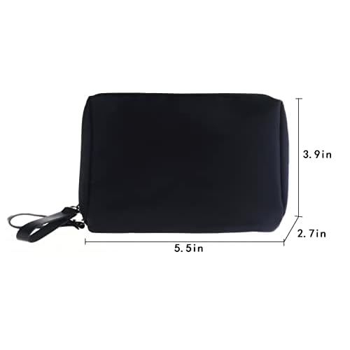 Small Makeup Bag for Purse Portable Waterproof Cosmetic Bag Travel Makeup Pouch for Women (All black, Square)