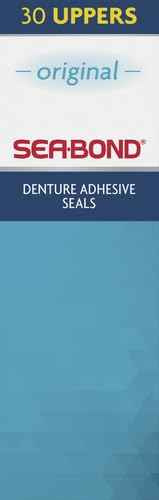 Sea Bond Secure Denture Adhesive Seals, Original Uppers, Zinc-Free, All-Day-Hold, Mess-Free, 30 Count (Pack of 2)