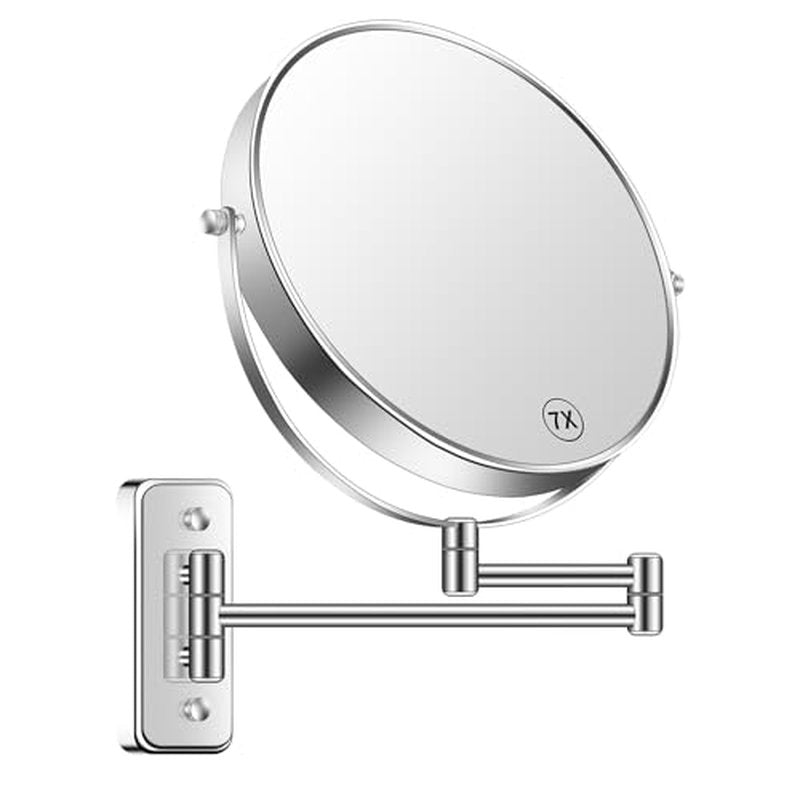 9¡± Large Wall Mounted Makeup Mirror 1X/7X Double-Side Bathroom Magnifying Mirror 360 Swivel Vanity Mirror Extendable Shaving Wall Mount Cosmetic Mirror for Men and Women, Chrome