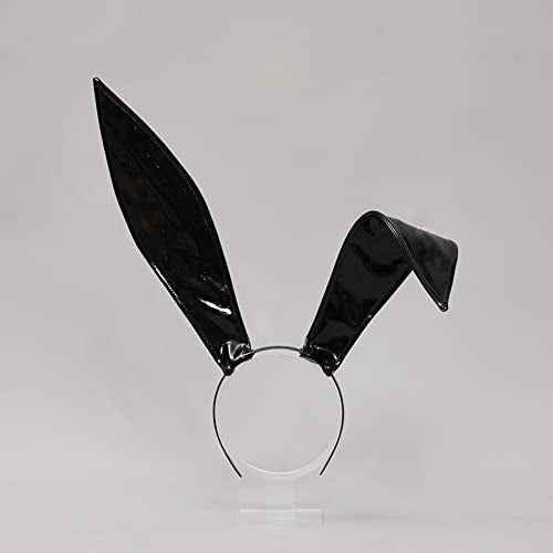 Black Leather Bunny Ear Headband Bendable Rabbit Ears Cosplay Headwear Halloween Party Hair Hoop for Adult