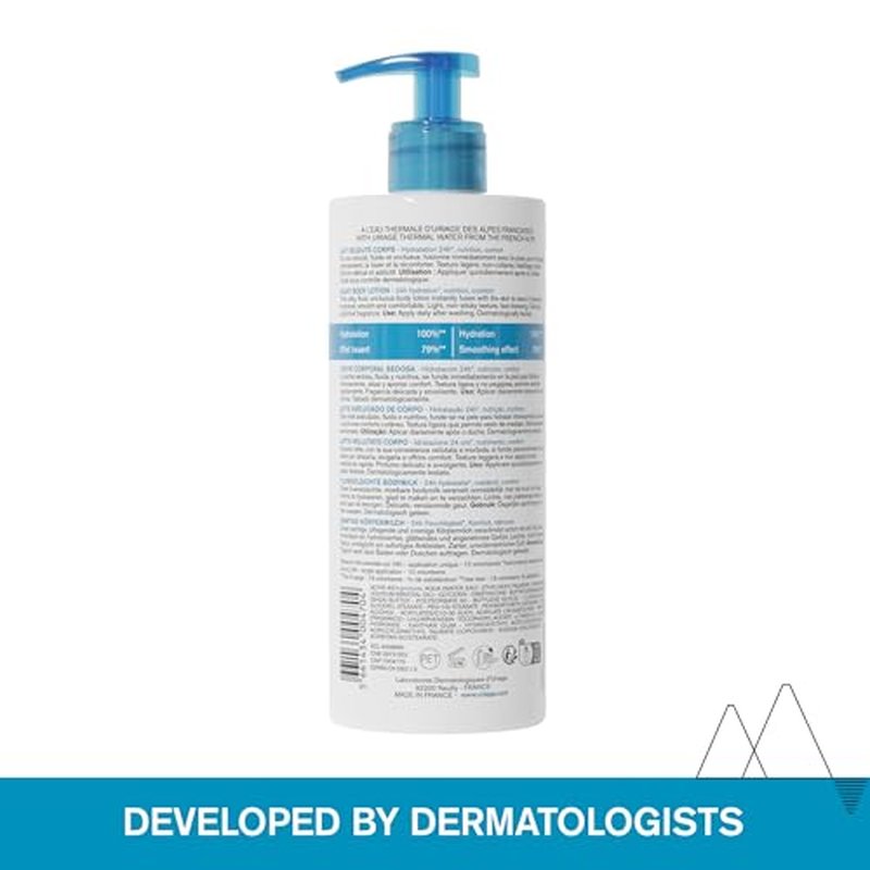 URIAGE Silky Body Lotion with Shea Butter & Hyaluronic Acid | 24H Hydration, Smoothing Effect, Moisturizer, Paraben-Free, 500 mL / 17 oz