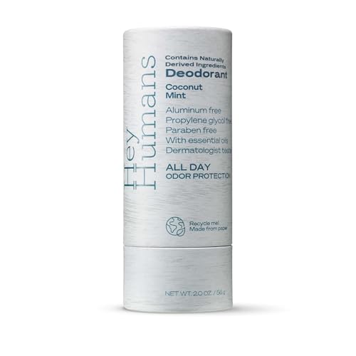 Hey Humans Deodorant, Aluminum Free Deodorant for Women and Men, Contains Naturally Derived Ingredients, All Day Odor Control, Refreshing Essential Oils, Earth Friendly Package, Coconut Mint