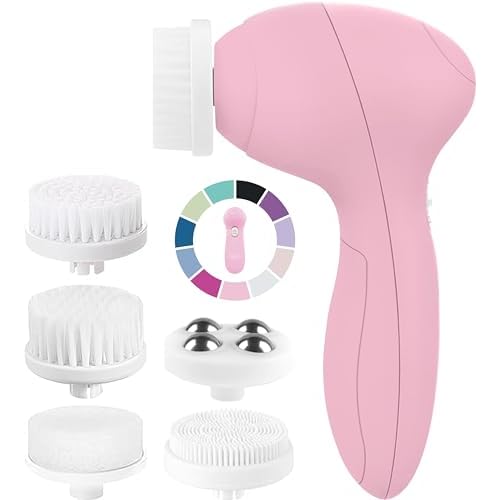 Face Scrubber | Facial Cleansing Brush Exfoliator Skin Care Products Beauty Products Powered Electric Wash Exfoliating Spin Cleanser Cleaning Scrub Including 7 Heads (Rose Quartz)