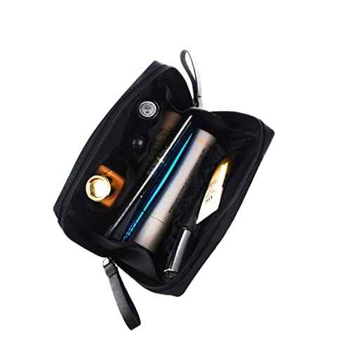 Small Makeup Bag for Purse Portable Waterproof Cosmetic Bag Travel Makeup Pouch for Women (All black, Square)