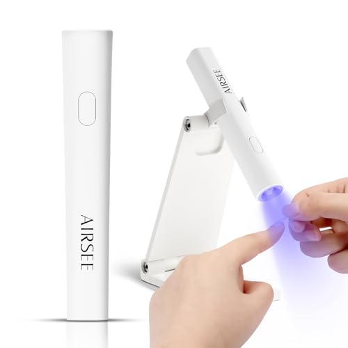 AIRSEE Mini Handheld UV Light for Gel Nails with Stand,Portable Rechargeable Nail Lamps,2 Timers for Fast Nail Extension,Rhinestone Glue Decoration,Gel Nail Strips at Home,Travel(White)