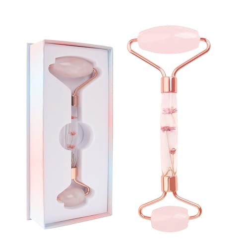 Raffaello Jade Roller - Natural Pink Facial Roller, Redness Reducing Massager for Face, Eyes, Neck - Rose Quartz